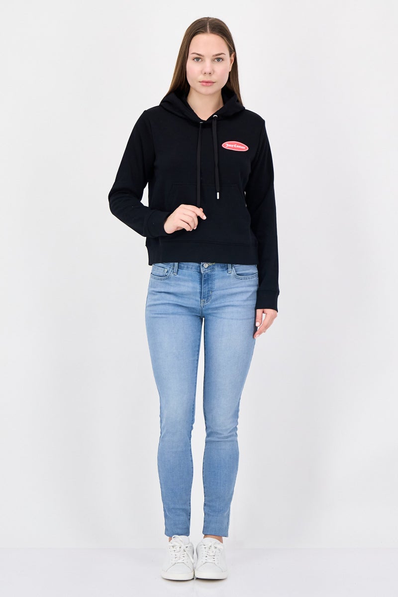 Juicy Couture هودي بكم طويل بشعار العلامة التجارية للنساء، أسود - Image 2